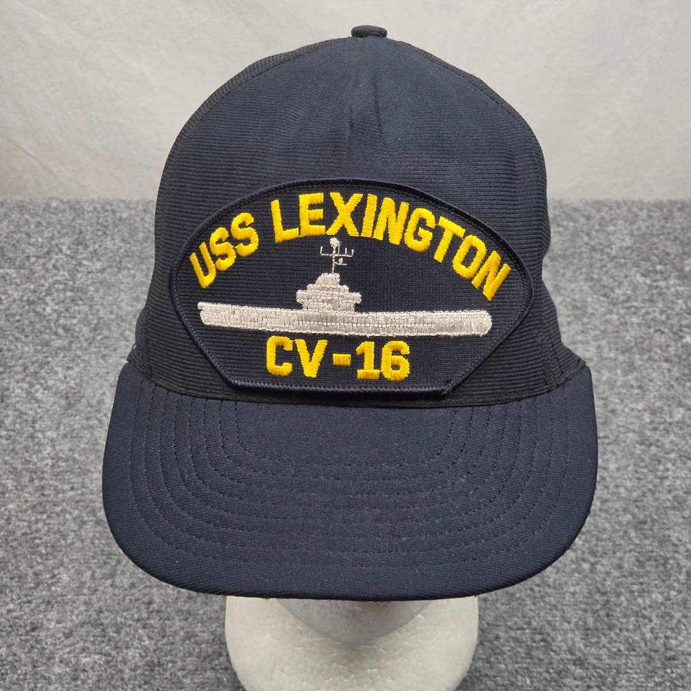 USS Lexington CV-16 Hat Mens OSFA Navy Blue Snapback Military Navy Ship Veteran
